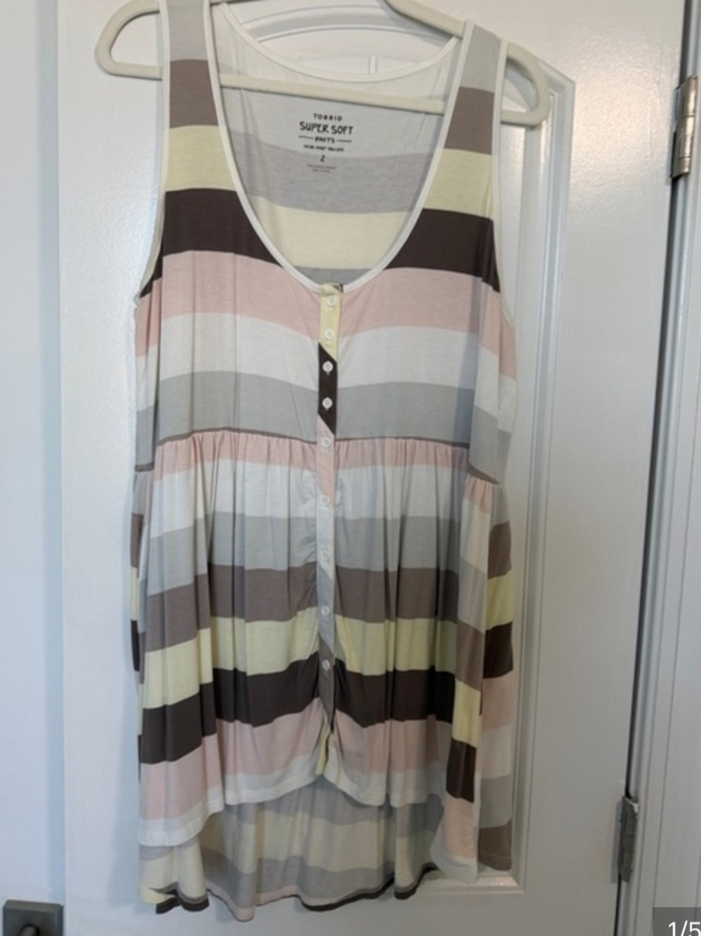 torrid Pastel Striped Button-Front Tank Tunic - Pink, Cream, Gray, Brown, Yellow